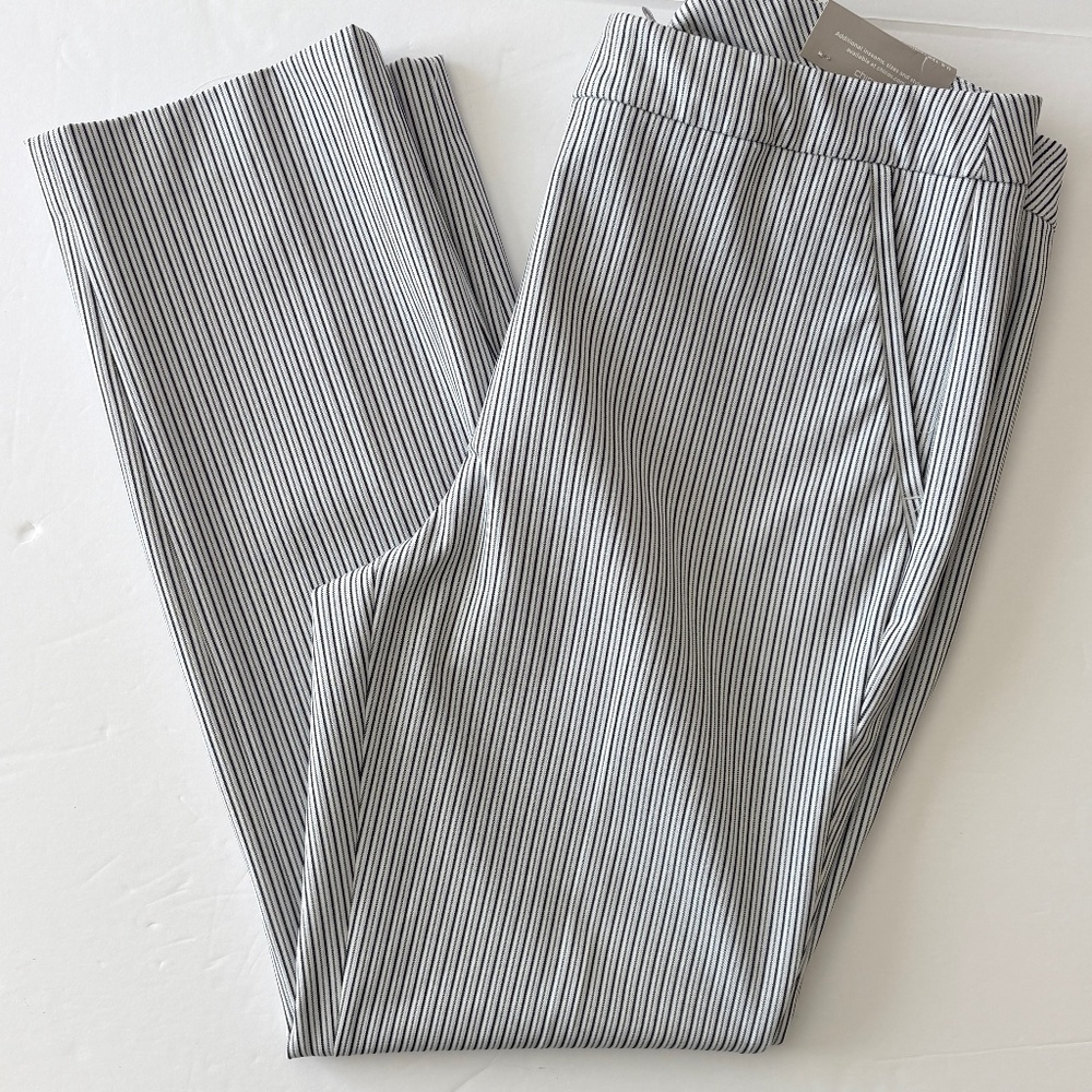 Chico's Women's Pants So Slimming Sz 2R US 12R White Blue Pinstripe Straight Leg